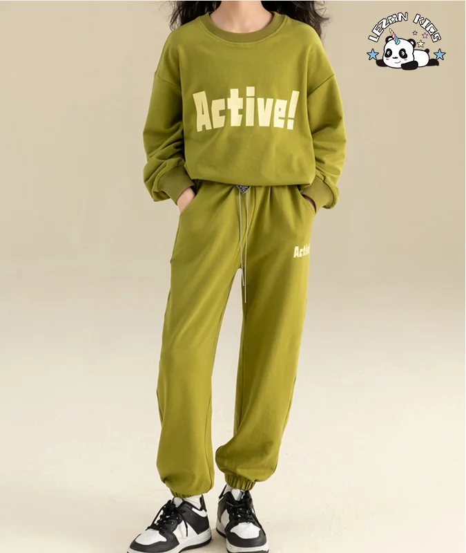 LEZONKIDS - Conjunto de roupas femininas personalizáveis com capuz e calças de jogging para crianças, conjunto de duas peças impressas para uso casual